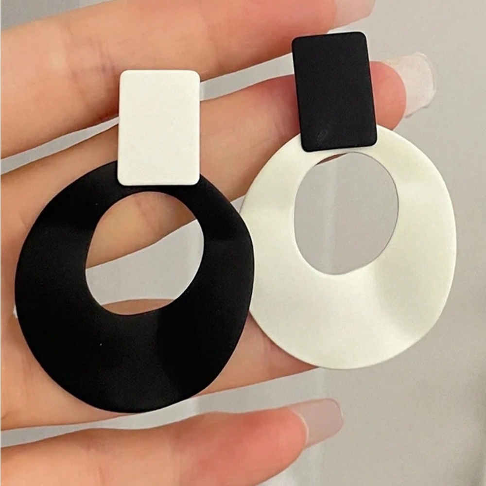 1pair European And American Literary Black And White Geometric Earrings